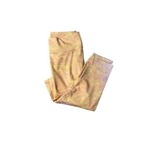 Fabletics PowerHold High Waisted Leggings Yellow Orange Purple Marble Swirl 21"